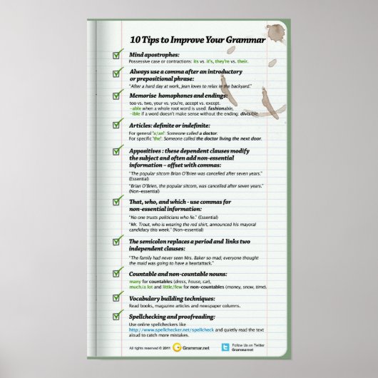 10 tips om je grammatica te verbeteren poster (Voorkant)