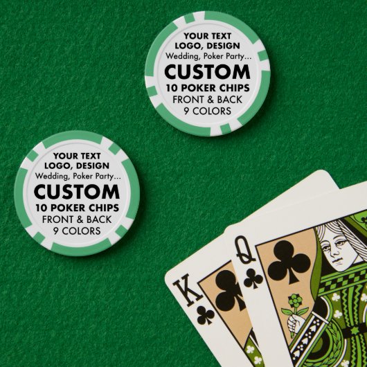 10 x aangepaste gepersonaliseerde GROENE Poker Chi Poker Chips (Pokertafel (Dubbel))