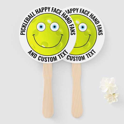 10 x Custom Pickleball Party BLUE EYES Happy Face Handwaaier (Voorkant en achterkant)