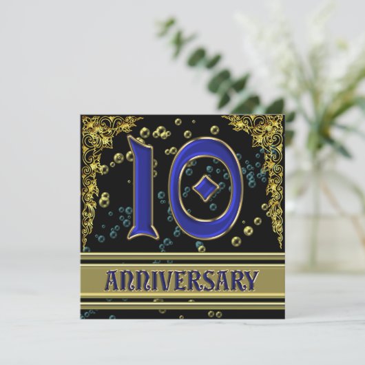 10de Jubileum zwart-wit en goud Kaart (Staand voorkant)