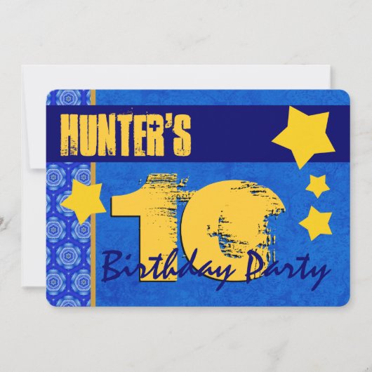 10de Verjaardags Modern Voor Hem Blauw en Goud W13 Kaart (Voorkant)