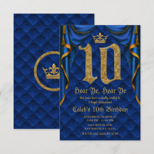 10e 10e verjaardag Royal Blue Gold Crown Kaart