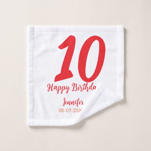 10e anniversaire ajouter nom date année rouge modè (Gant de toilette)