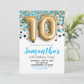 10e anniversaire Blue Confetti Invitation (Debout devant)