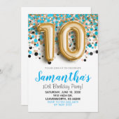 10e anniversaire Blue Confetti Invitation (Devant / Derrière)
