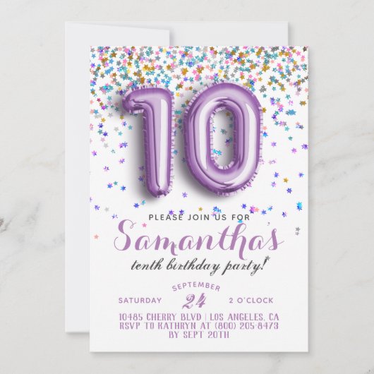 10e anniversaire Confetti Invitation (Devant)