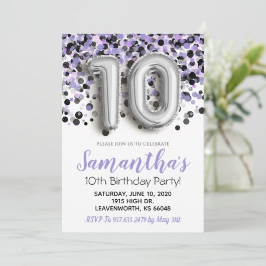 10e anniversaire Confetti Invitation (Debout devant)