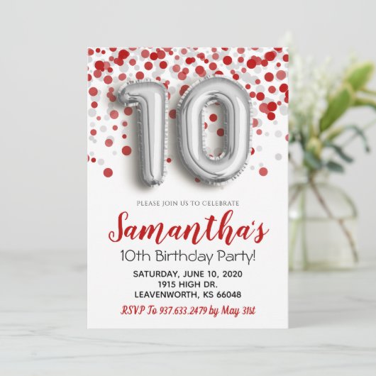 10e anniversaire Confetti Invitation (Debout devant)