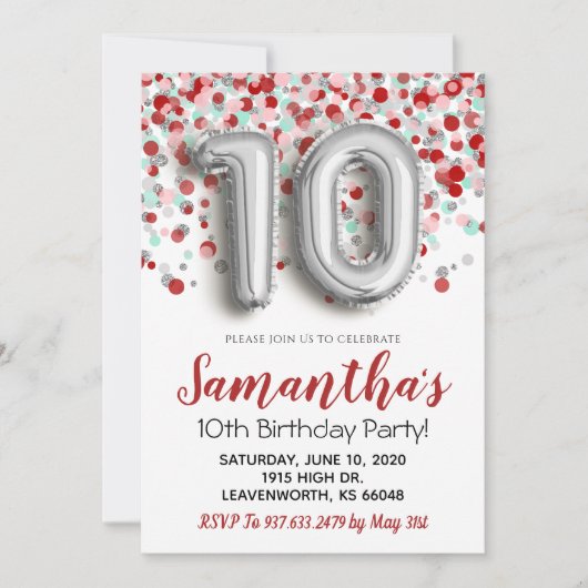 10e anniversaire Confetti Invitation (Devant)