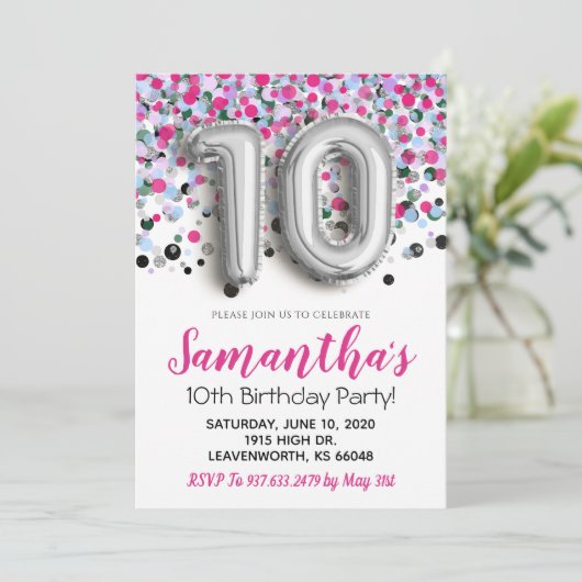 10e anniversaire Confetti Invitation (Debout devant)