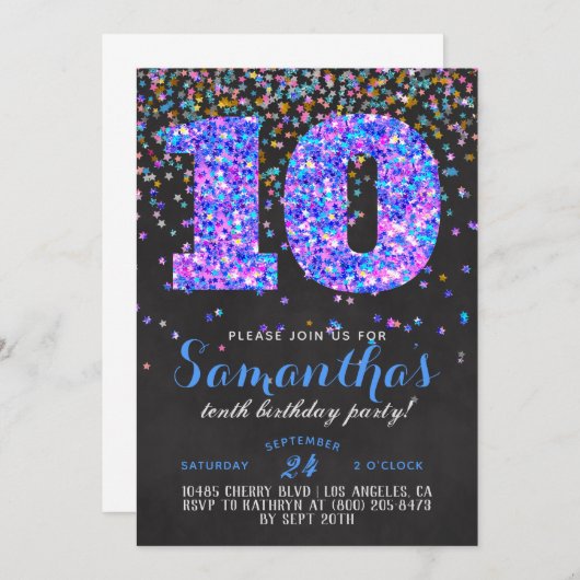 10e anniversaire Confetti Invitation (Devant / Derrière)