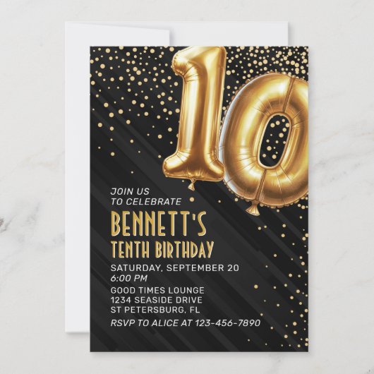 10e anniversaire Gold Black Invitation (Devant)