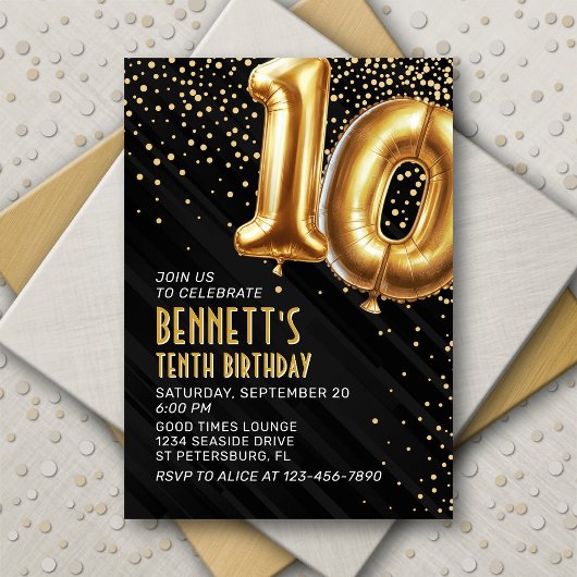 10e anniversaire Gold Black Invitation