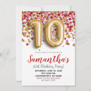 10e anniversaire Gold Confetti Invitation