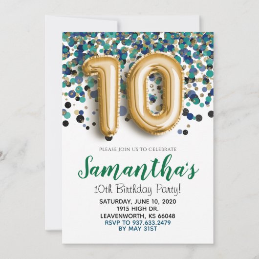 10e anniversaire Gold Confetti Invitation (Devant)