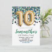 10e anniversaire Gold Confetti Invitation (Debout devant)