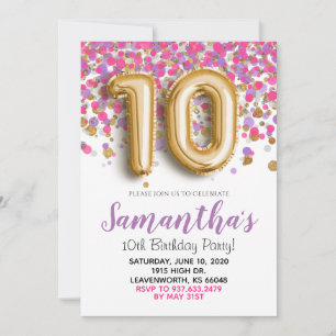 10e anniversaire Gold Confetti Invitation
