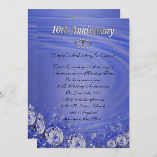 10e anniversaire Invitation bleu (Devant / Derrière)