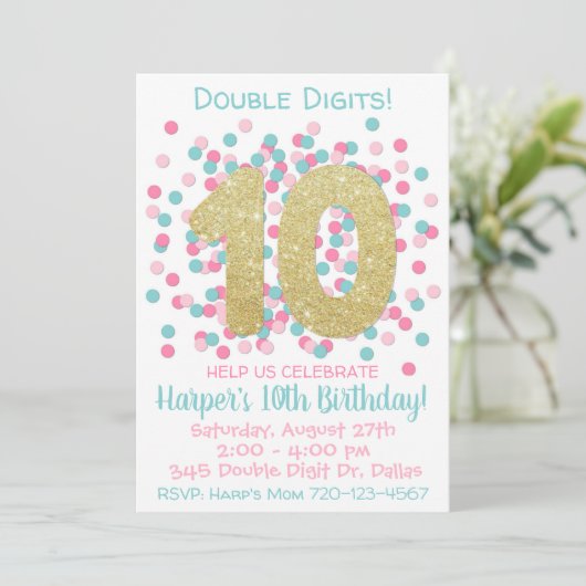 10e anniversaire Invitation Double chiffres Annive (Debout devant)