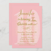 10e anniversaire Invitation Filles Coeurs d'or ros (Devant / Derrière)