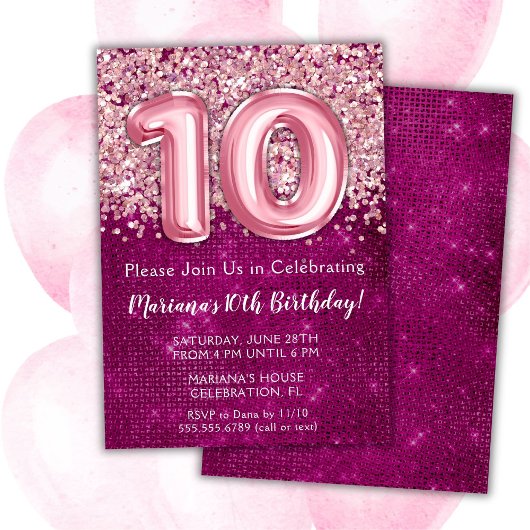 10e anniversaire Invitation Girl Magenta Parties s