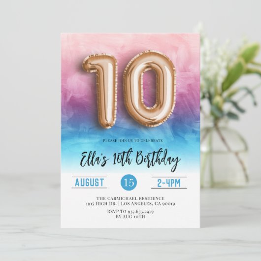 10e anniversaire Pink Blue Gradient Invitation (Debout devant)