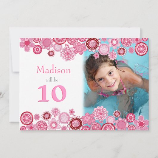 10e anniversaire Pink Party Invitation Carte photo (Devant)