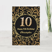 10e Birthday Black en Gold Floral Pattern Kaart (Voorkant)