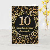 10e Birthday Black en Gold Floral Pattern Kaart (Gele Bloem)
