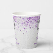 10e Birthday Silver paarse glitter Enmonogram Papieren Bekers (Rechts)