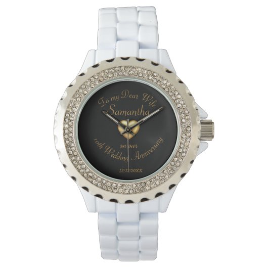 10e bruiloft Jubileum cadeau. Bewerkbare naam/datu Horloge (Voorkant)