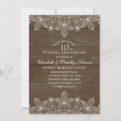 10e bruiloft Jubileum Rustic Wood Country Lace Kaart (Voorkant)
