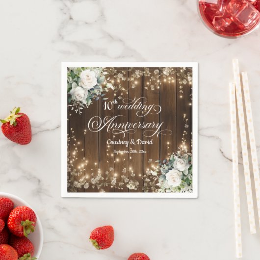 10e bruiloft Jubileum Rustieke String Lights Servet (Insitu)