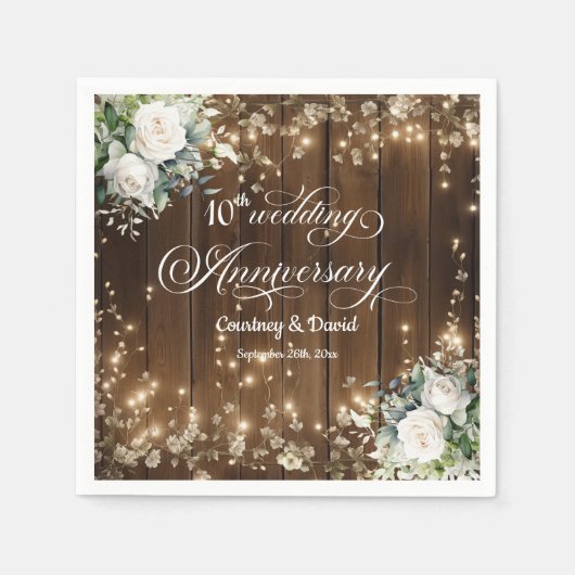 10e bruiloft Jubileum Rustieke String Lights Servet (Voorkant)