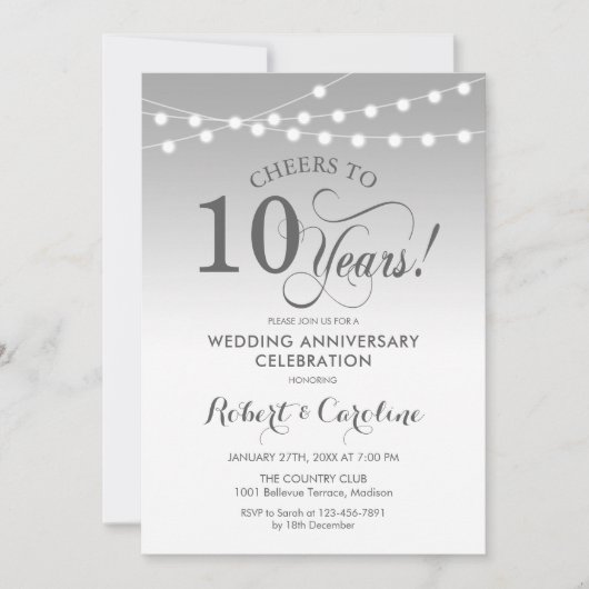 10e bruiloft Jubileum - Silver White Kaart (Voorkant)