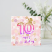 10e carte d'anniversaire rose violet or (Debout devant)