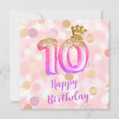 10e carte d'anniversaire rose violet or (Devant)