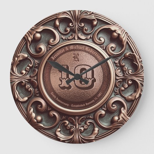 10e Copper Wedding Jubileum Large Clock Grote Klok (Voorkant)