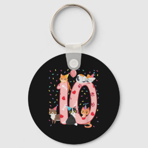 10e geboorte-Girl Cute Cat Outfit 10 jaar oud Bd Sleutelhanger