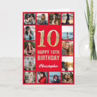 10e Happy Birthday Red en Gold Photo Collage