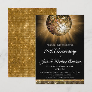 10e huwelijksjubileumfeest Gouden Disco Bal Kaart