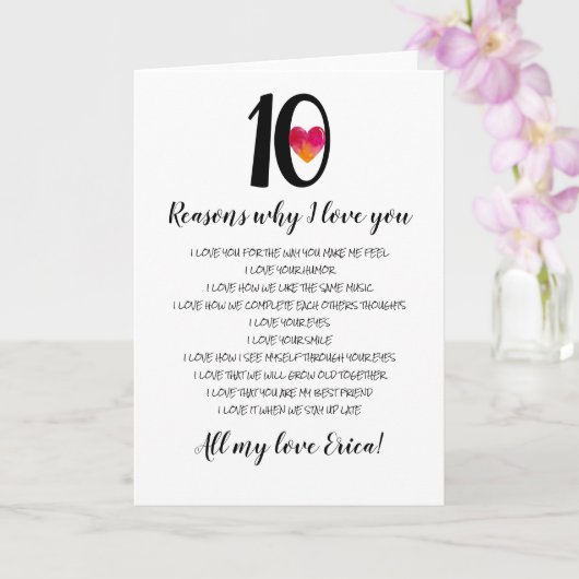 10e huwelijksverjaardag Valentijnsdag 10 redenen Kaart (Orchidee)