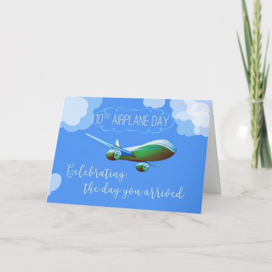 10e jaar Vliegtuig Adoption Day Groen Vliegtuig Kaart (Voorkant)