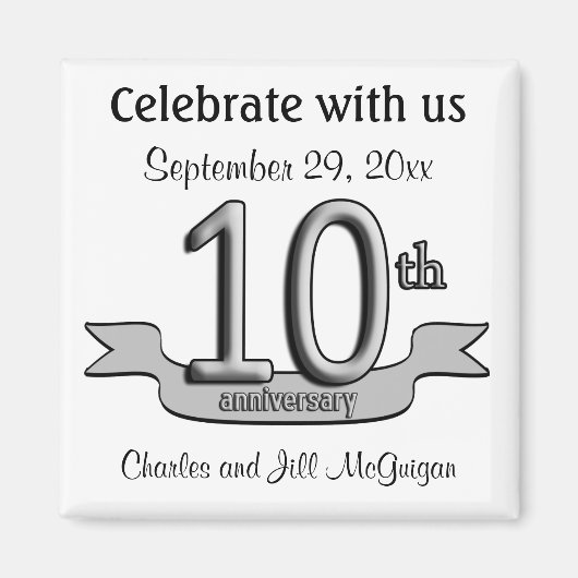 10e Jubileum Bewaar de datum Feestgunsten Magneet (Voorkant)