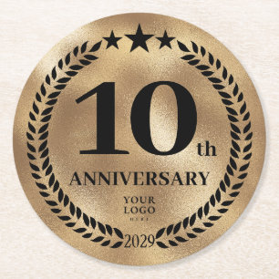 10e Jubileum Business Logo Gold Ronde Kartonnen Onderzetter