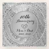 10e Jubileum. Diamanten en zilveren tinten Glazen Onderzetter (Voorkant)