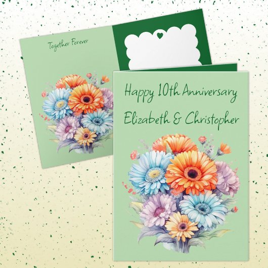 10e Jubileum Gerbera bloeit groen Kaart