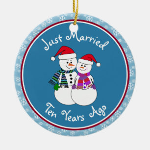 10e Jubileum Gift Fun Snow Paar Kerst Keramisch Ornament