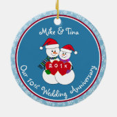 10e Jubileum Gift Fun Snow Paar Kerst Keramisch Ornament (Achterkant)