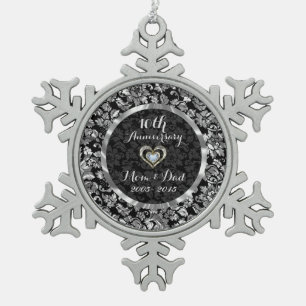 10e Jubileum met zwarte en metalen zilver Tin Sneeuwvlok Ornament